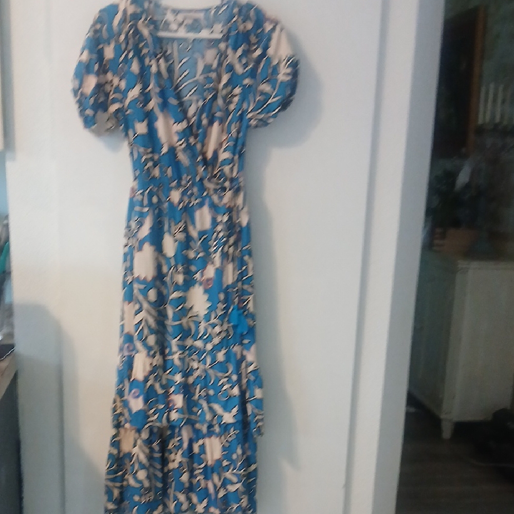 Knox Rose Blue Cream Puff Sleeve Maxi Sundress